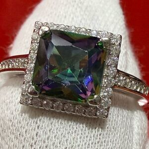 Mystic Topaz ✨ Moissanite ✨ 925 Silver Ring - Excellent Condition!